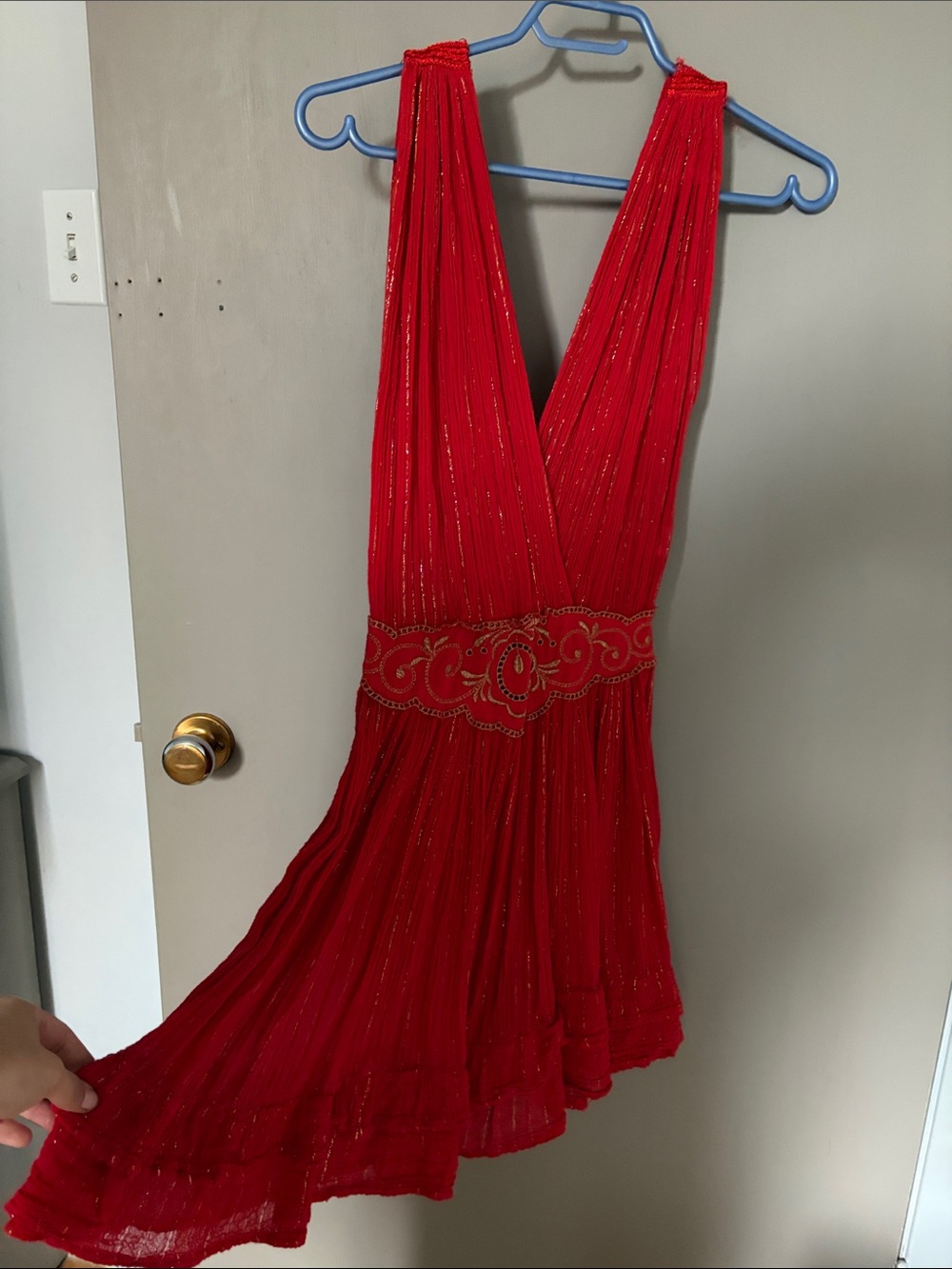 Red Sleeveless V-Neck Evening Slip Dress
